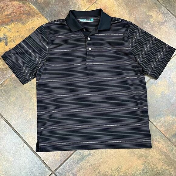 Roundtree & Yorke Performance Thin Horizontal Stripes Polo Shirt Medium - Picture 3 of 8